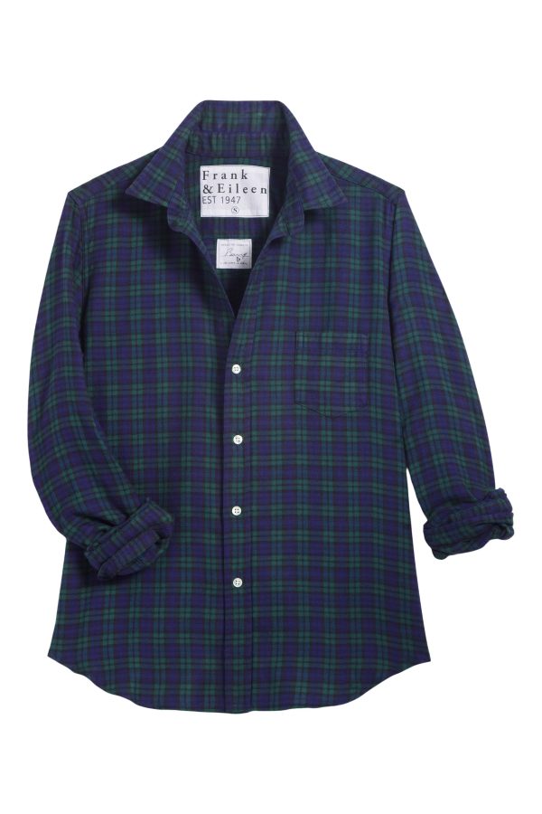 Frank & Eileen Barry Button Up Shirt in Small Navy, Black, Green Plaid Online now