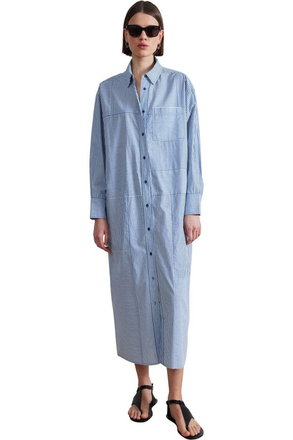 Apiece Apart Alameda Caftan Dress in Blue White Stripes Fashion