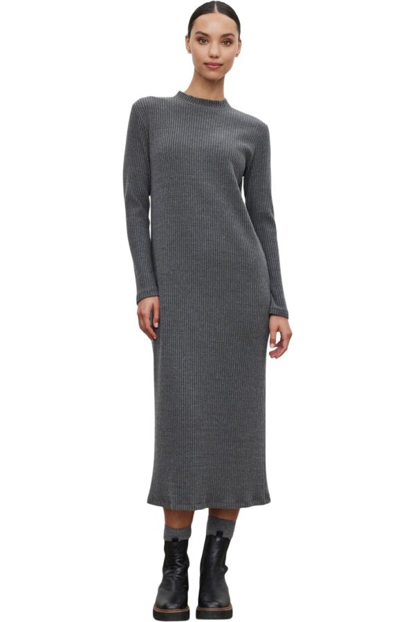 Velvet Liz Ribbed Dress in Charcoal Discount