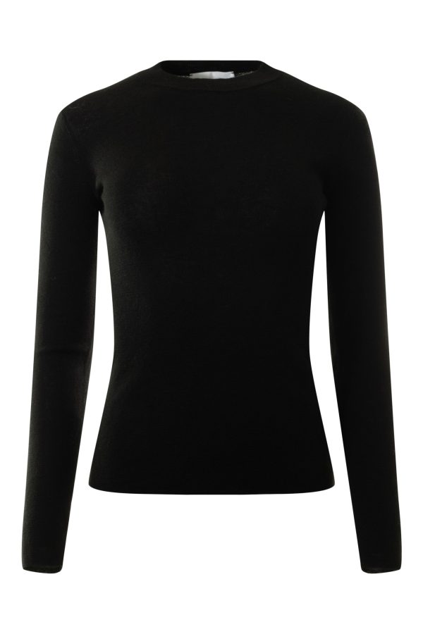 Kujten Bibiko Fitted Cashmere Crewneck in Noir on Sale