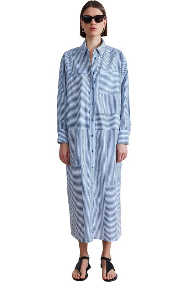 Apiece Apart Alameda Caftan Dress in Blue White Stripes Fashion