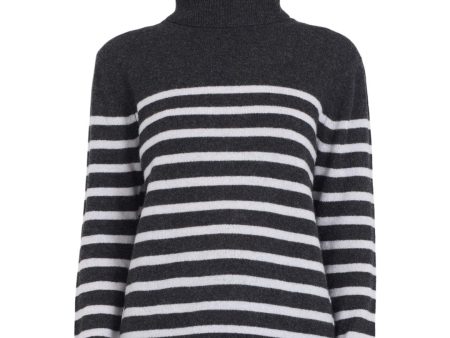 One Grey Day Sloane Cashmere Turtleneck in Charcoal Combo on Sale