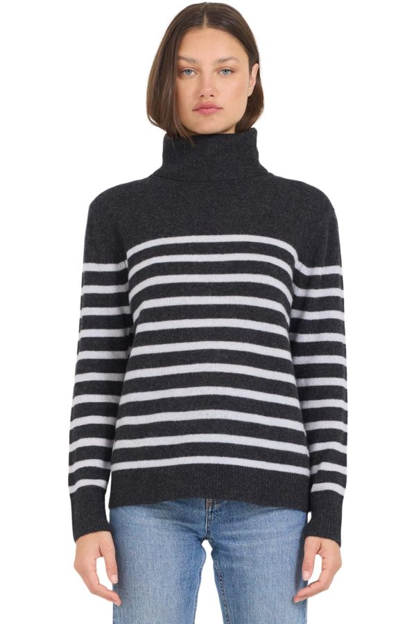 One Grey Day Sloane Cashmere Turtleneck in Charcoal Combo on Sale