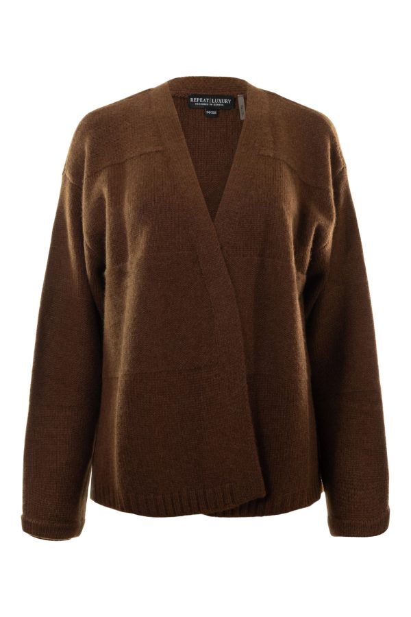 Repeat Cashmere Open Cardigan in Brown Cheap