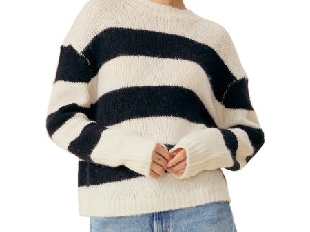 One Grey Day Bardot Striped Sweater in Ivory Combo Online now