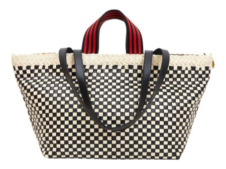 Clare V. Bateau Tote in Cream & Black Border Woven Checker Discount