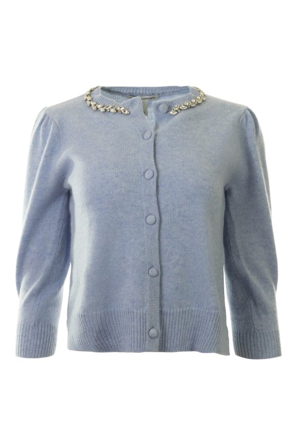 Autumn Cashmere Rhinestone Trimmed Puff Sleeve Cardigan Online Sale