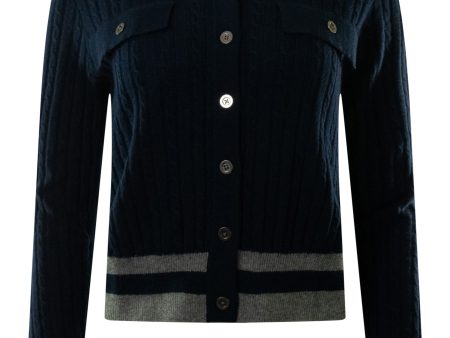 Autumn Cashmere Collared Cabled Cardigan in Navy Combo Hot on Sale