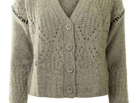 Autumn Cashmere Shaker V Neck Cardi w  Diamond
 in Pebble-Pepper Fashion