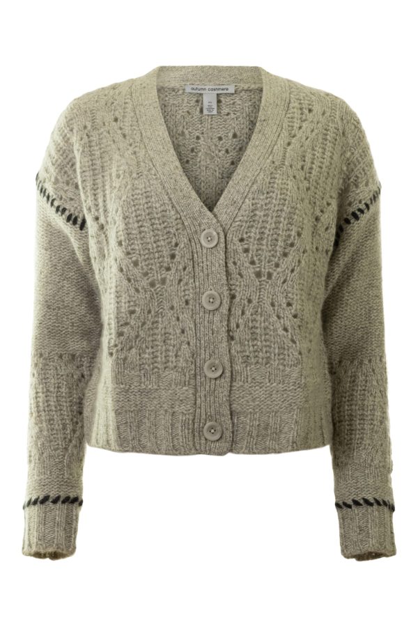 Autumn Cashmere Shaker V Neck Cardi w  Diamond
 in Pebble-Pepper Fashion