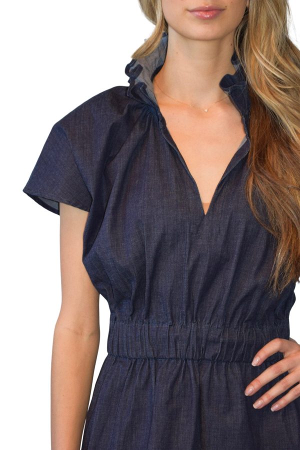 Never A Wallflower Vicki Elastic Waist Dress Dark Blue Denim Online now