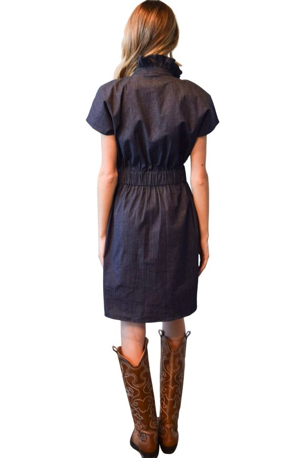 Never A Wallflower Vicki Elastic Waist Dress Dark Blue Denim Online now