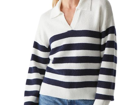 Michael Stars Finley Johnny Collar Sweater in Chalk Nocturnal Stripes For Sale