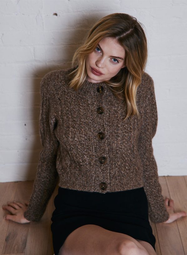 Autumn Cashmere Cropped Boxy Cardigan in Brownstone Discount