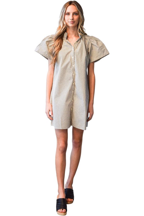 Never A Wallflower Elastic Collar Shift Dress in Small Check Supply