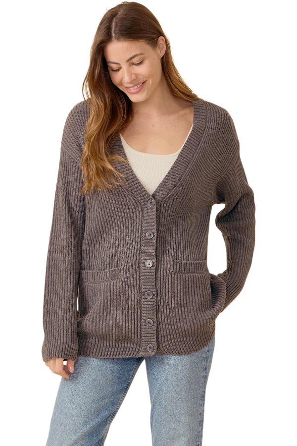 One Grey Day Leon Cardigan in Charcoal For Discount