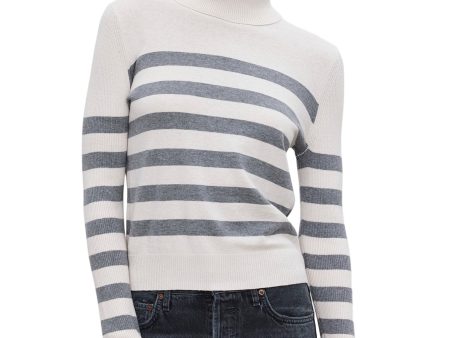 Velvet Korie Cashmere Striped Turtleneck Sweater in Chalk - Medium Heather Grey For Discount