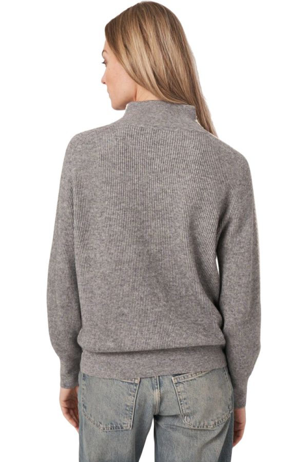 Repeat Cashmere Rib Knit Sweater with Crochet Details on Sleeves in Light Grey Cheap