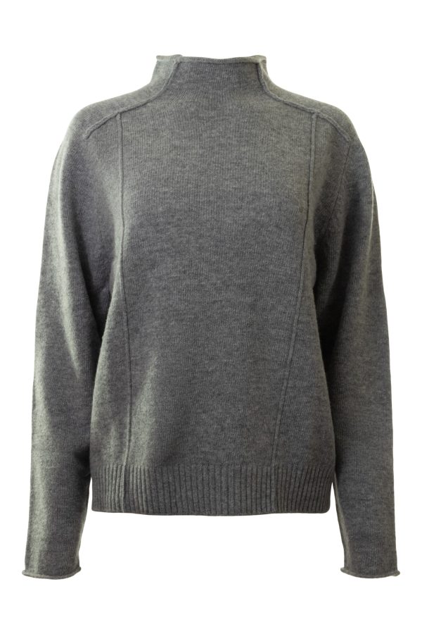 Repeat Cashmere Wool Sweater with Seam Details in Grey Hot on Sale