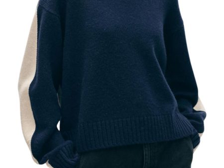 White & Warren Colorblock Sweater in Navy Combo on Sale