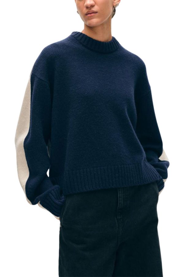 White & Warren Colorblock Sweater in Navy Combo on Sale