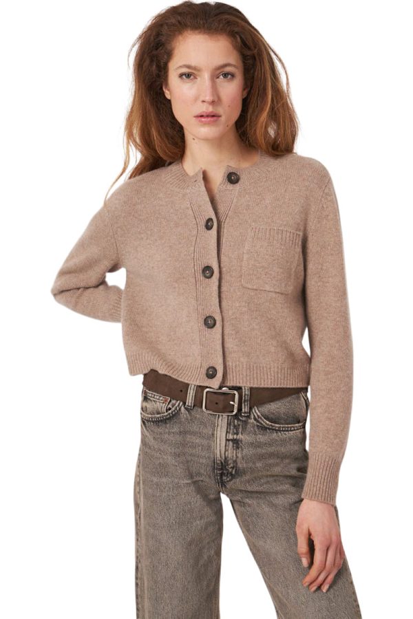 Repeat Cashmere Chunky Knit Cardigan in Taupe For Sale