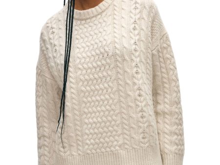 White & Warren Cashmere Blend Fisherman Sweater in Ivory Discount