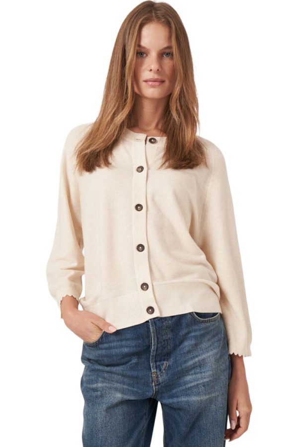 Repeat Cotton Cashmere Blend Cardigan with Raglan Sleeves in Ivory Cheap