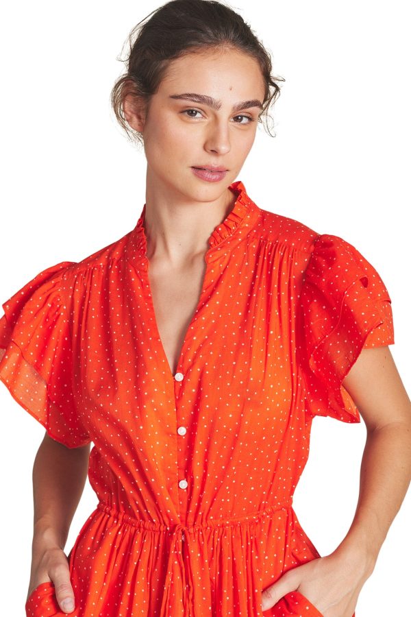 Trovata Birds of Paradis Iris Dress in Tomato Dot Fashion