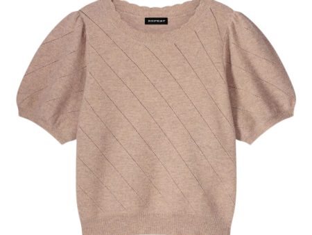 Repeat Cashmere Short Sleeve Pointelle Cashmere Sweater
 in Pebble Online Sale