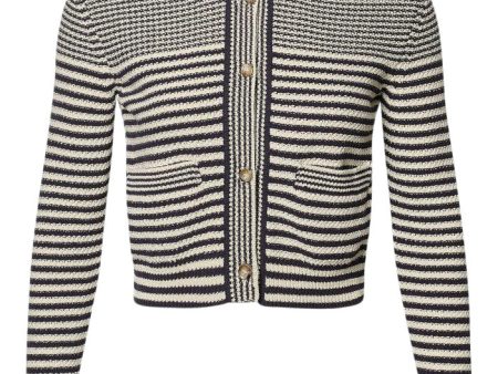 Frame Denim Compact Stripe Cardigan in Navy Multi Discount