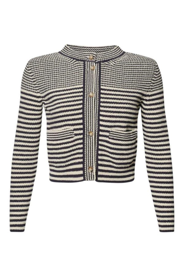 Frame Denim Compact Stripe Cardigan in Navy Multi Discount