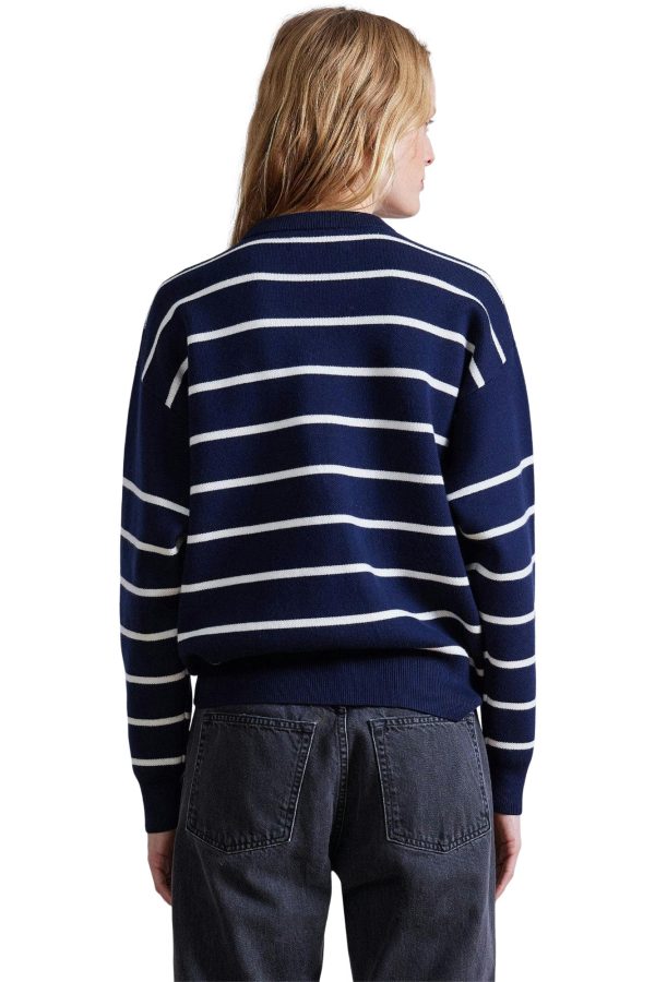 Apiece Apart Sportif Sweater in Navy Cream Stripe Hot on Sale