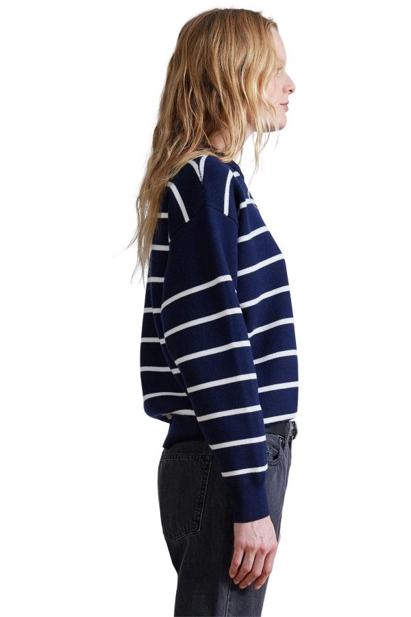 Apiece Apart Sportif Sweater in Navy Cream Stripe Hot on Sale