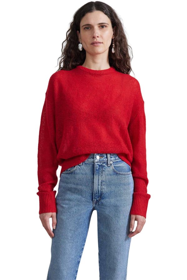 Apiece Apart Softest Tissue Weight Sweater in Red Hot on Sale