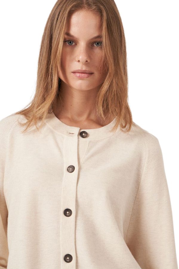 Repeat Cotton Cashmere Blend Cardigan with Raglan Sleeves in Ivory Cheap