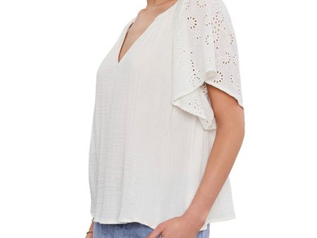 Velvet Tish Cotton Eyelet Top in Coconut Discount