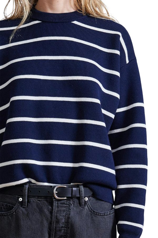 Apiece Apart Sportif Sweater in Navy Cream Stripe Hot on Sale