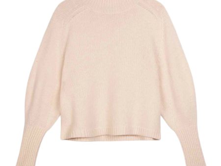 Repeat Cashmere Wool Sweater with Ribbed Stand Collar
 in Pearl For Discount