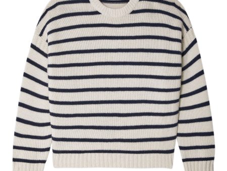 White & Warren Cashmere Striped Crewneck
 in Ivory-Navy on Sale