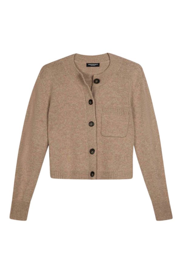 Repeat Cashmere Chunky Knit Cardigan in Taupe For Sale