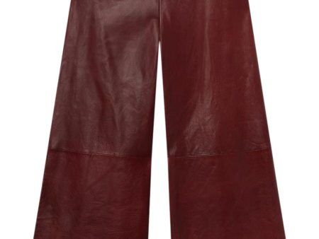 Frame Denim Wide Leather Trousers in Syrah Red For Discount