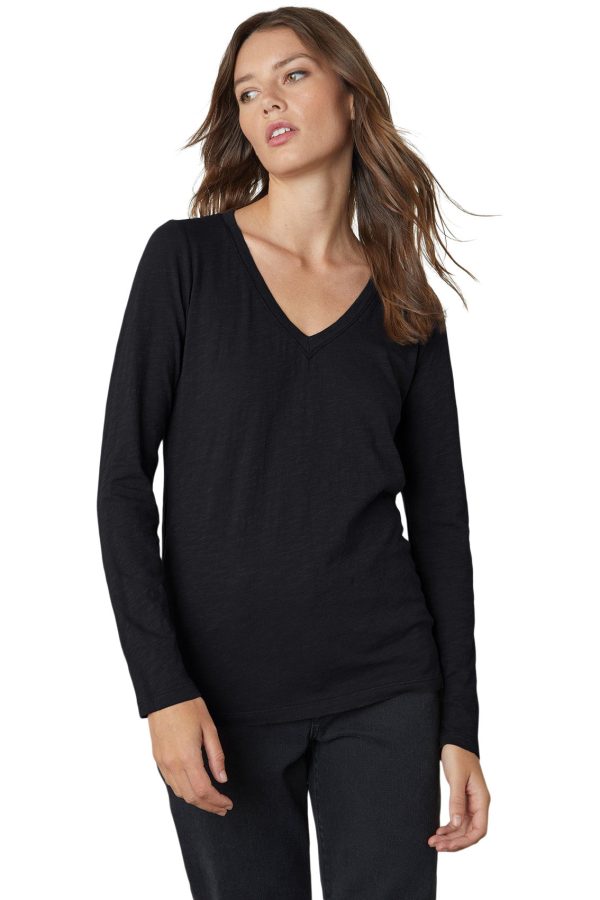 Velvet Blaire Cotton Slub Long Sleeve V-neck Tee Hot on Sale